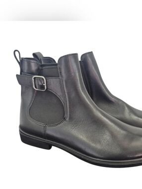 Ecco Women Classic Chelsea Ankle Boots EU 41 US 10 10.5 Black Leather Buckle New